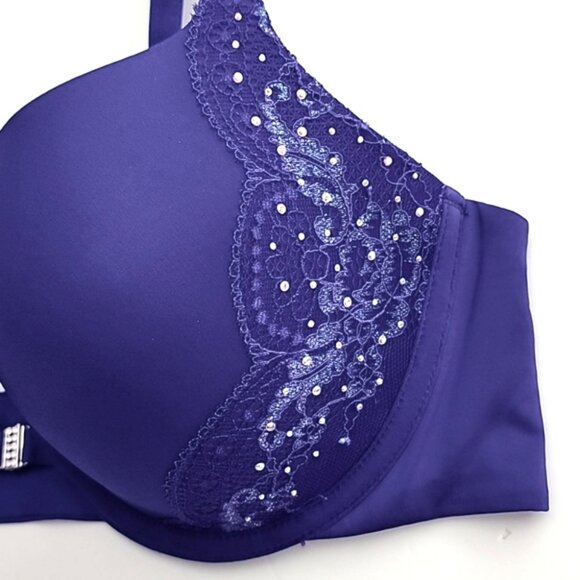 ⭐️2/ $40⭐️ La SENZA Underwire Push-Up Bra Deep Purple Rhinestones Lace Size 38B - Picture 10 of 16
